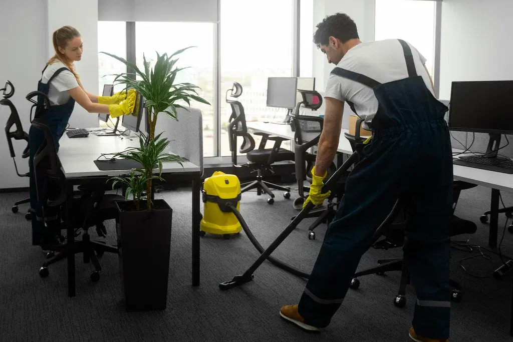 Deep-cleaned office desks and flooring in Denver