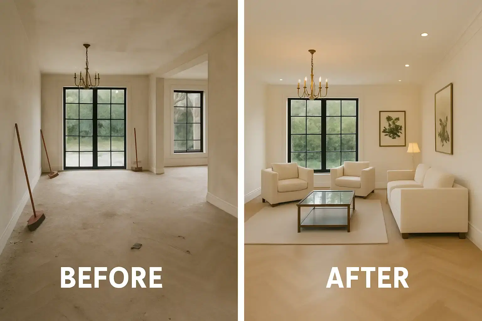Before and after post construction cleaning of a Denver property