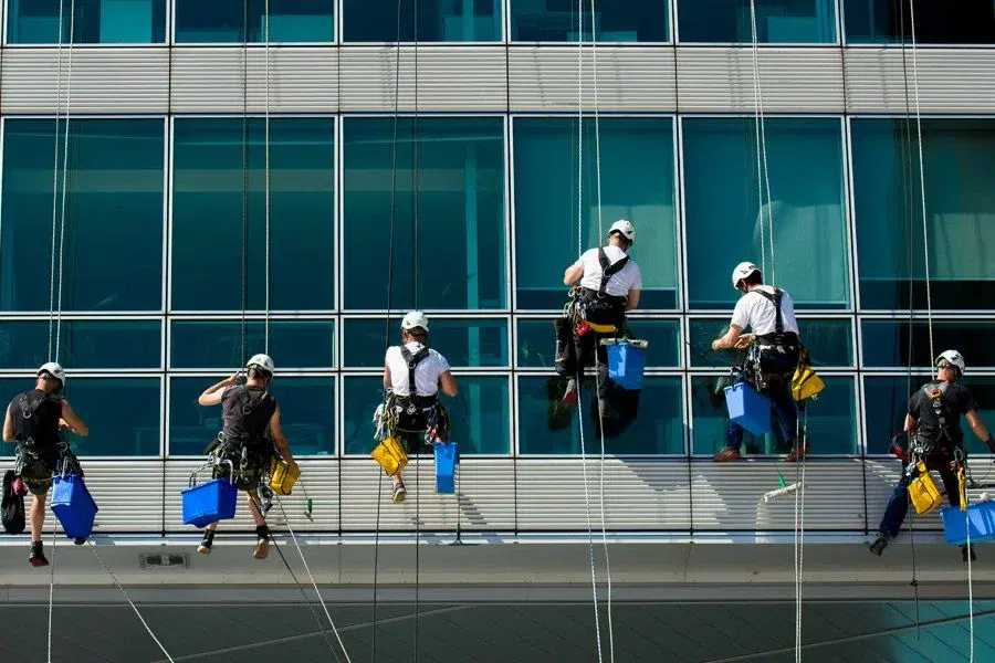Commercial building cleaners working in a Denver property