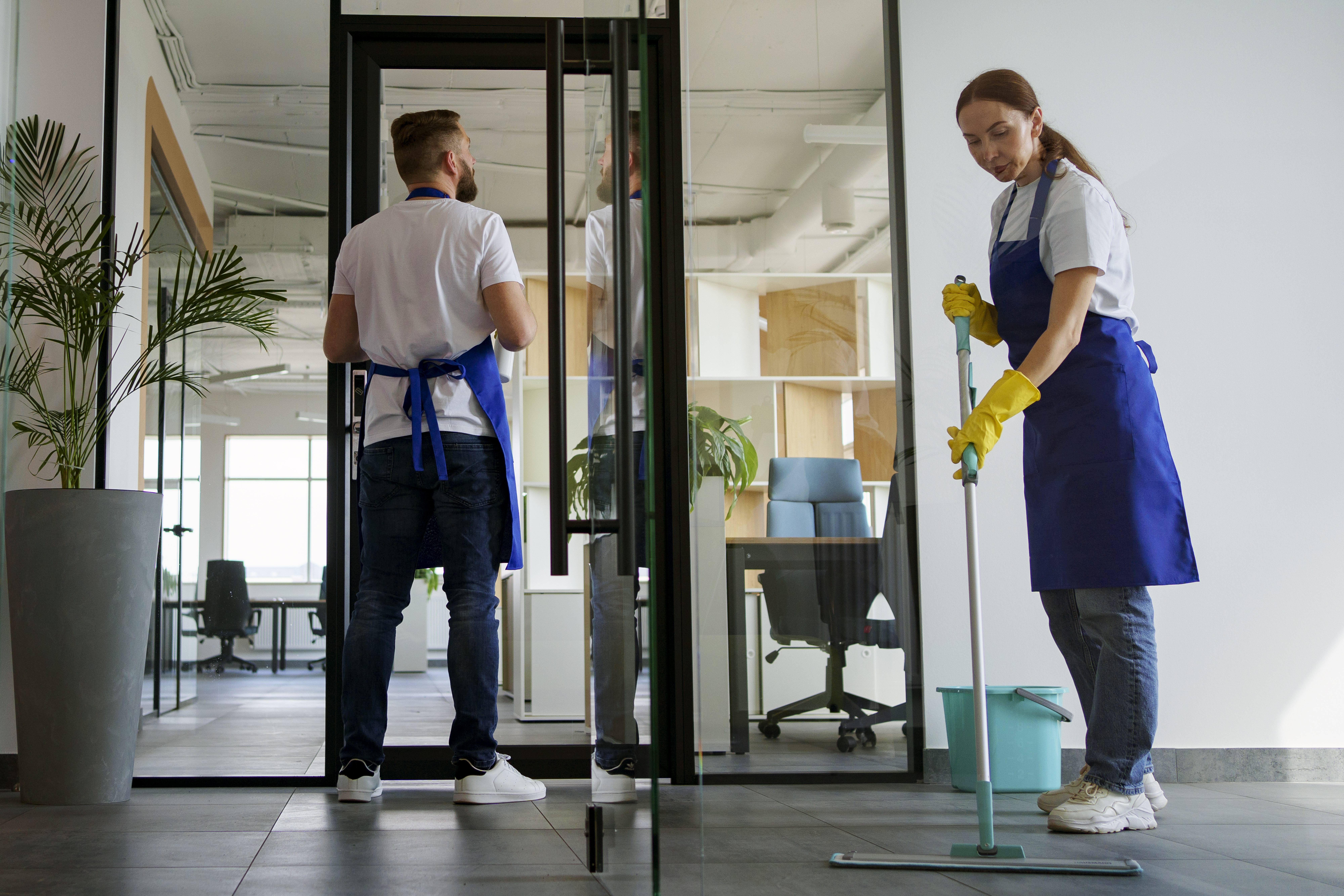 The Royal Clean Solutions team working together on a Denver commercial site